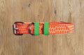 WARE OF THE DOG - NEON ORANGE - GREEN EMBOSSED LEATHER COLLAR image 0
