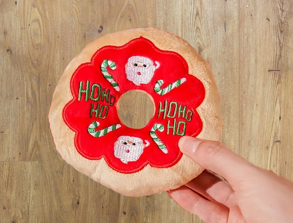 SANTA CLAUS SQUEAKY DOG  DONUT TOY image 1