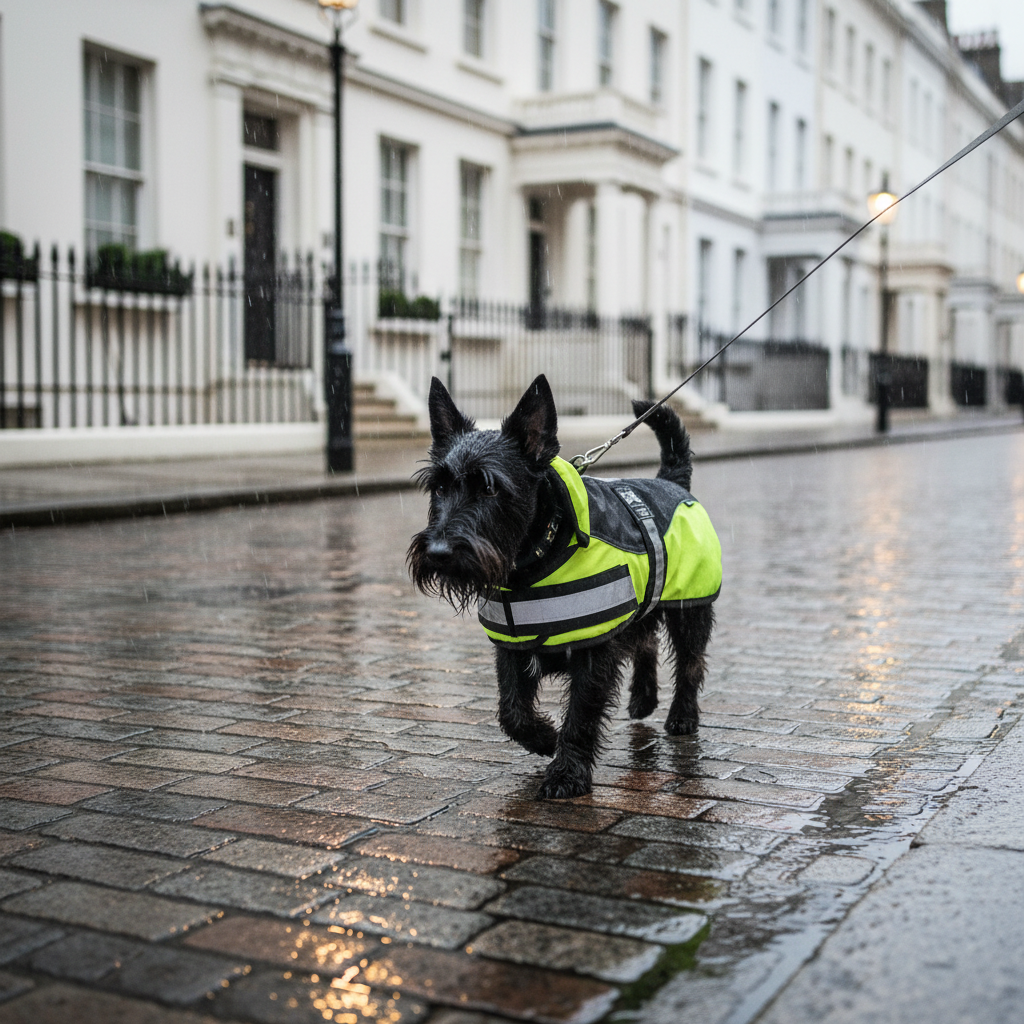 Animate Coat – Black Scottie on Belgravia Street