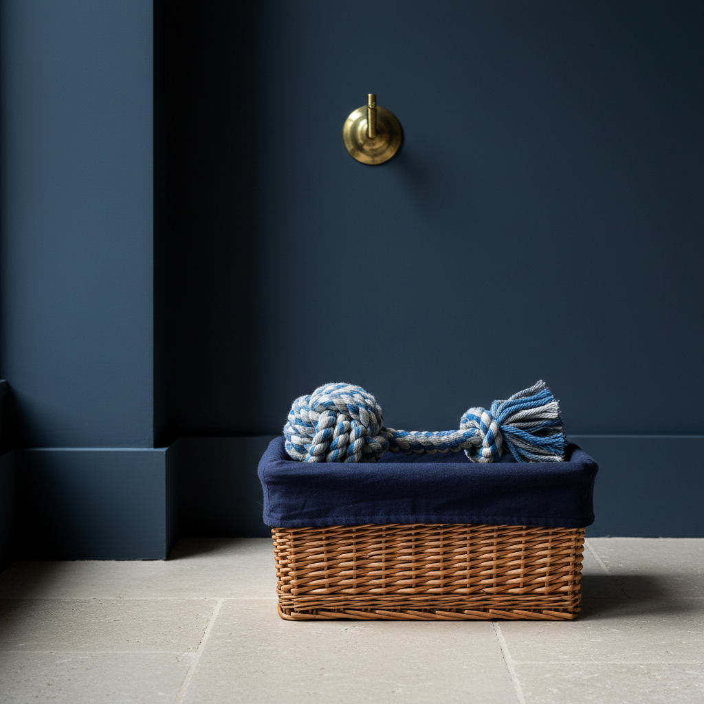 Blue rope toy in toy box