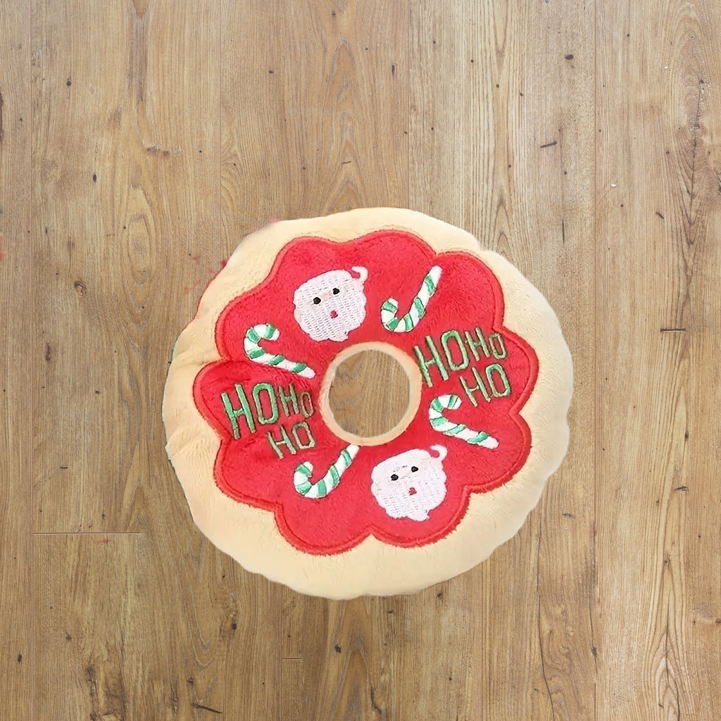 SANTA CLAUS SQUEAKY DOG  DONUT TOY image 0