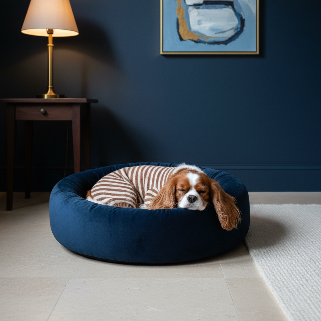 Dog in pyjamas in bed