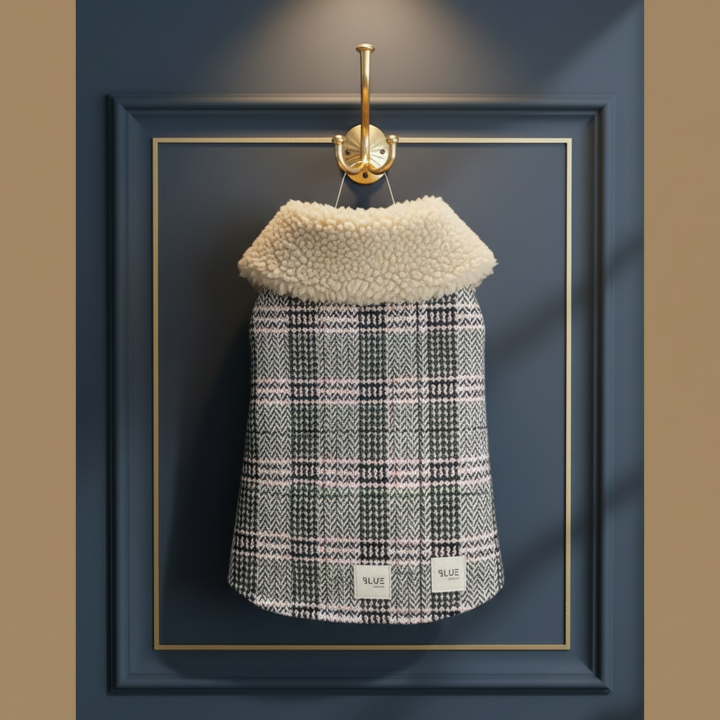 Grey Pink Check Coat Hanging