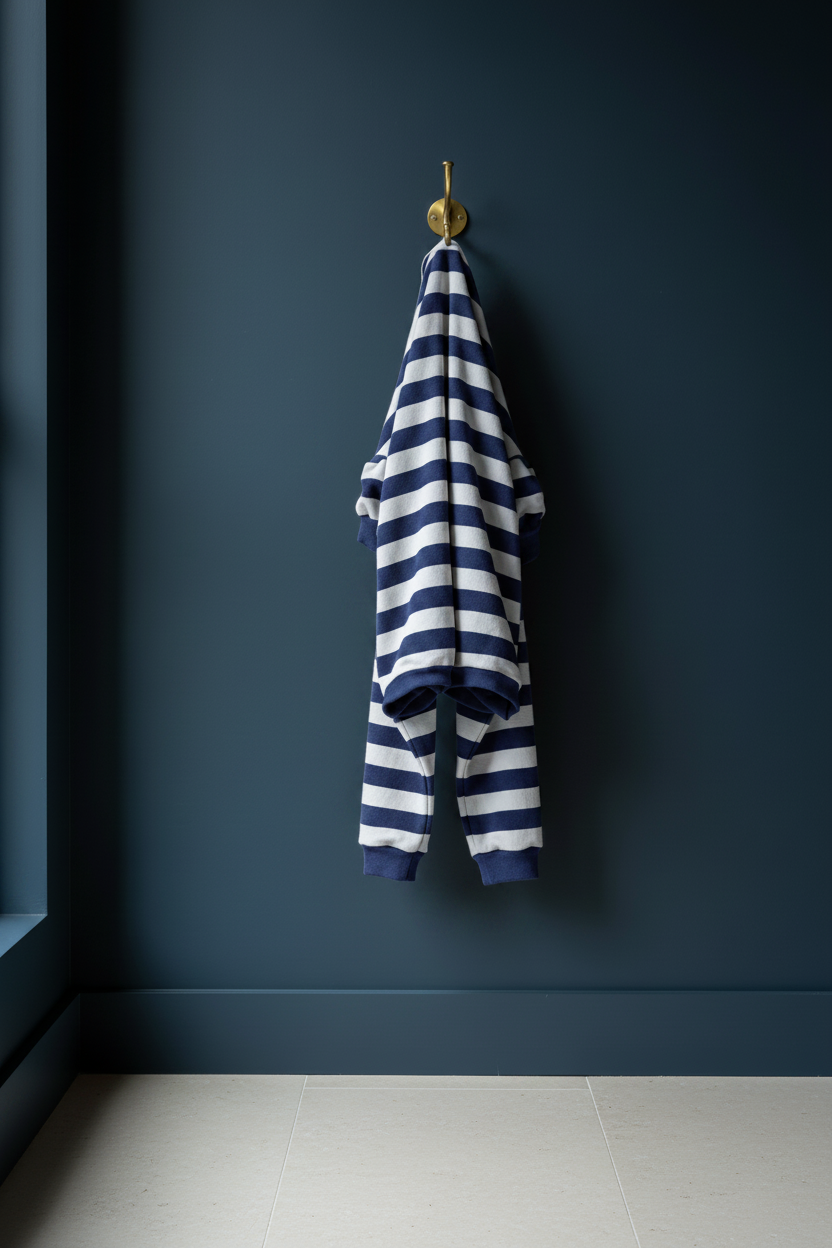 Navy striped pyjamas hanging