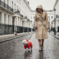 Red Waterproof Jumpsuit — rainy street