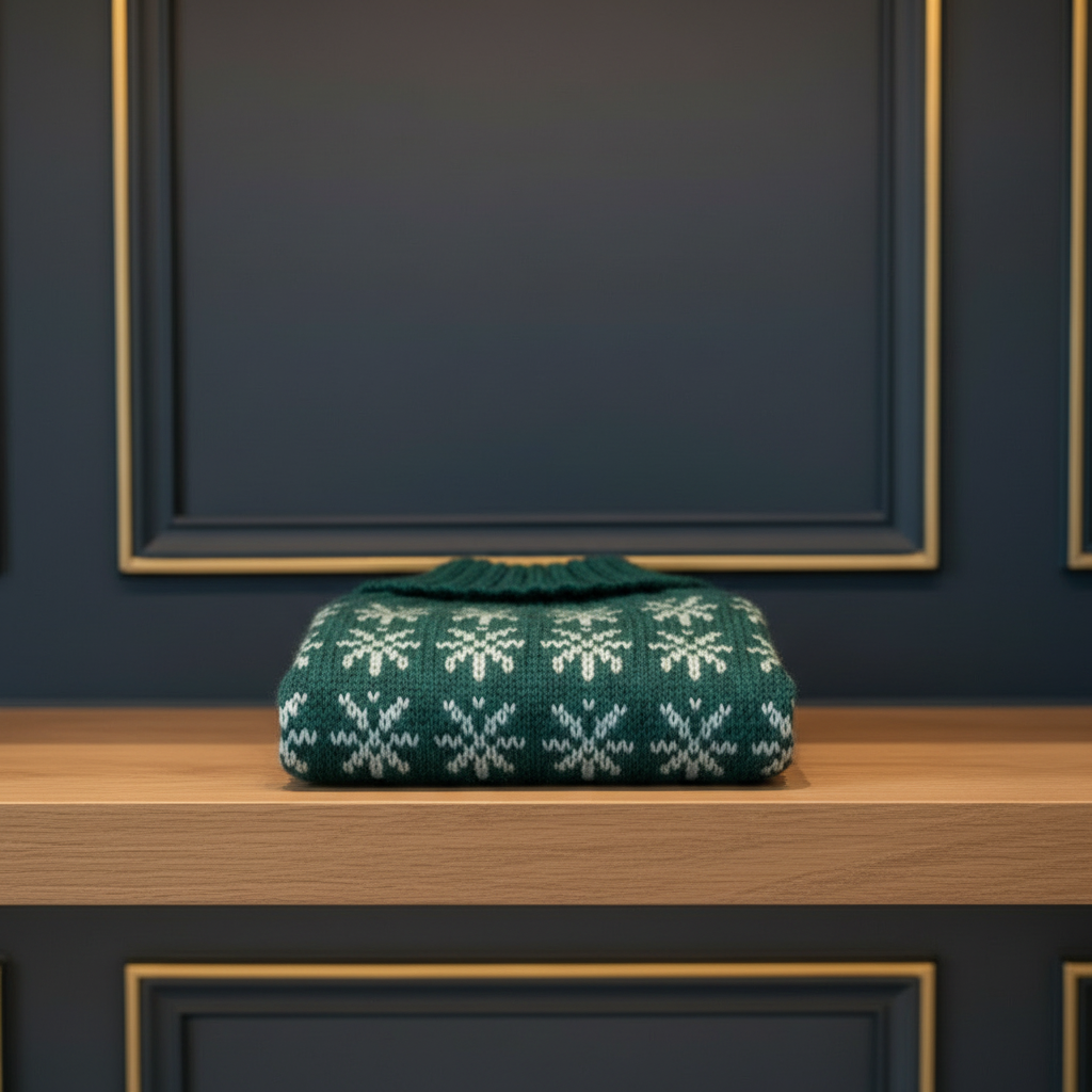 Signs Alpaca Jumper on walnut shelf