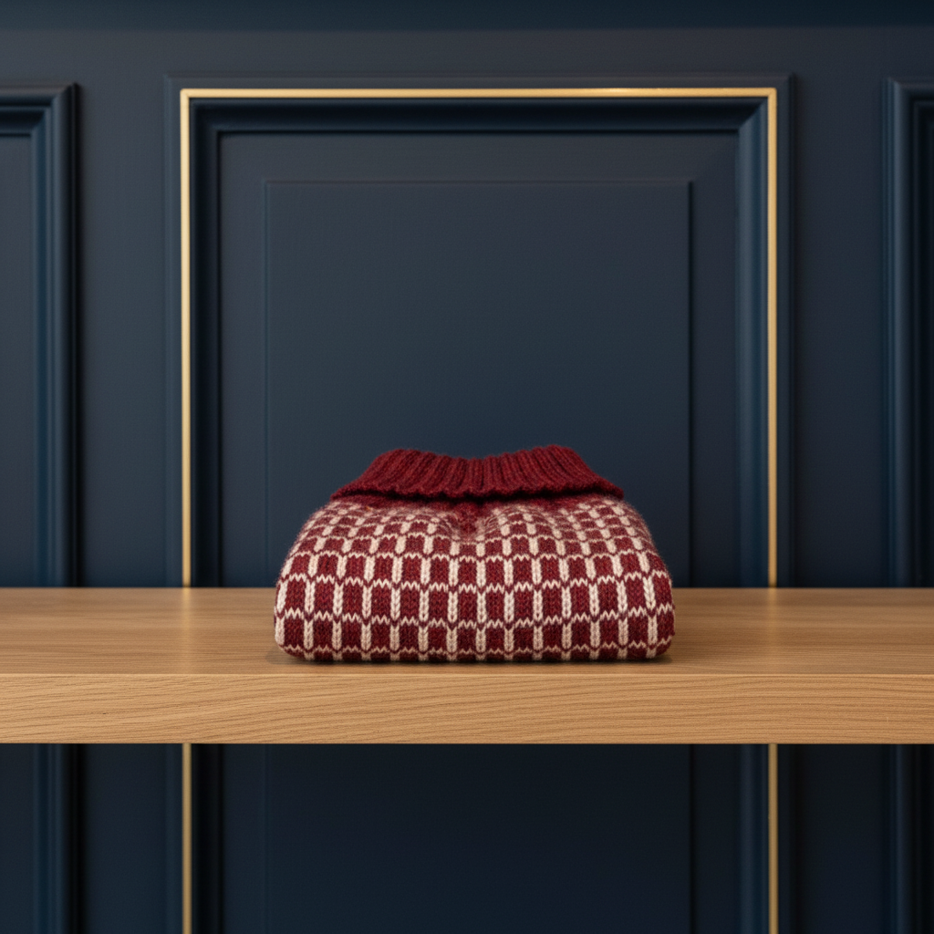 Square/Red Alpaca Dog Jumper on shelf