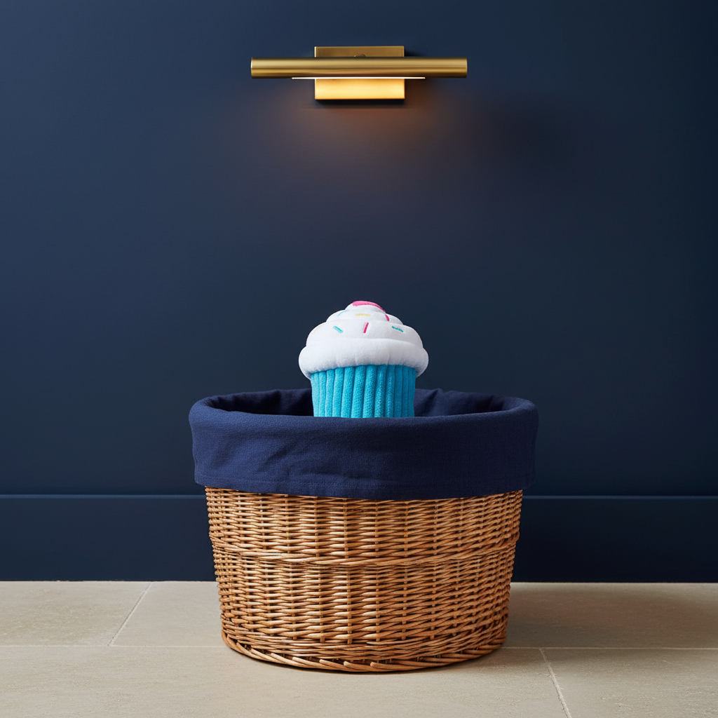 Toy box - navy wall and brass