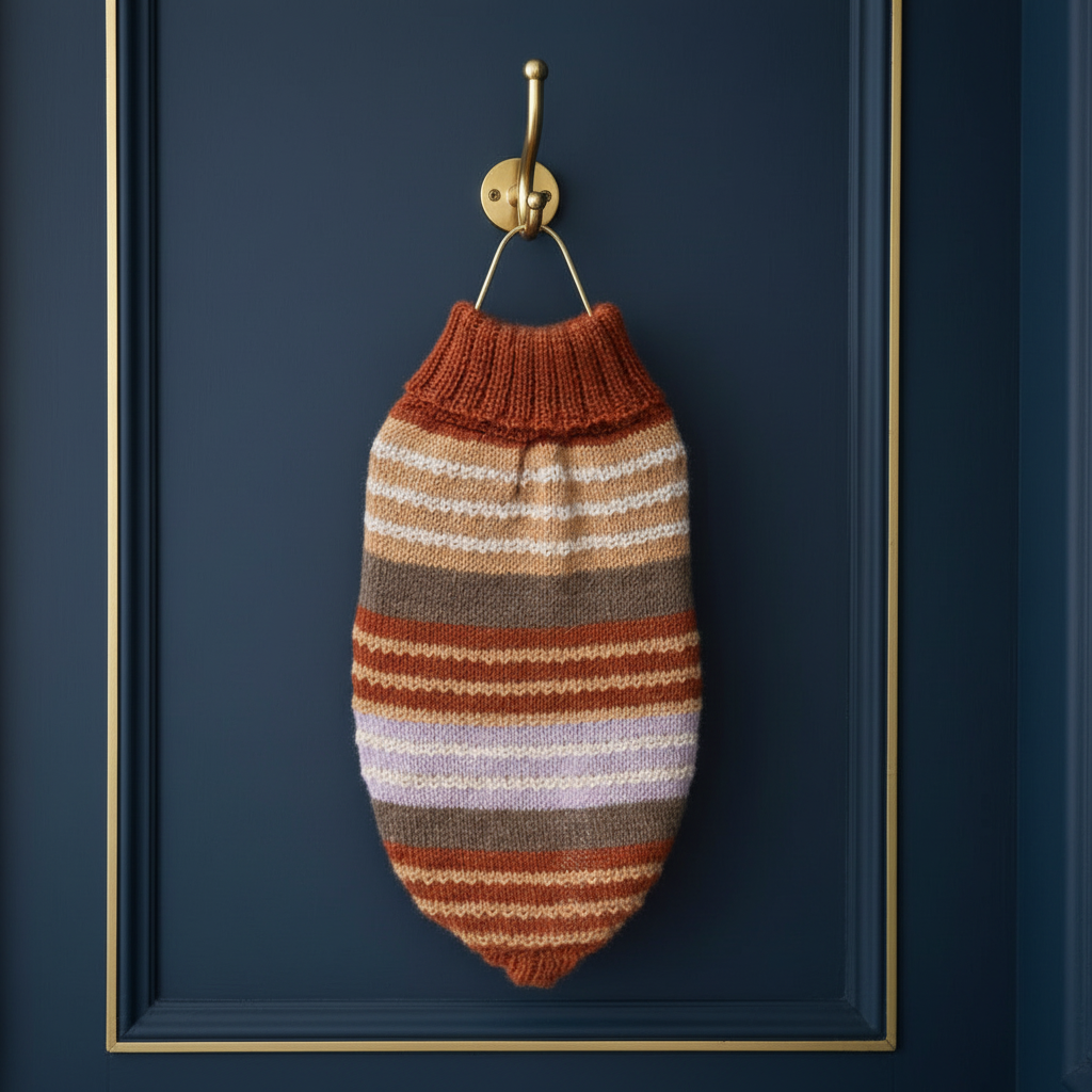 Vintage Alpaca Dog Jumper hanging — navy theme