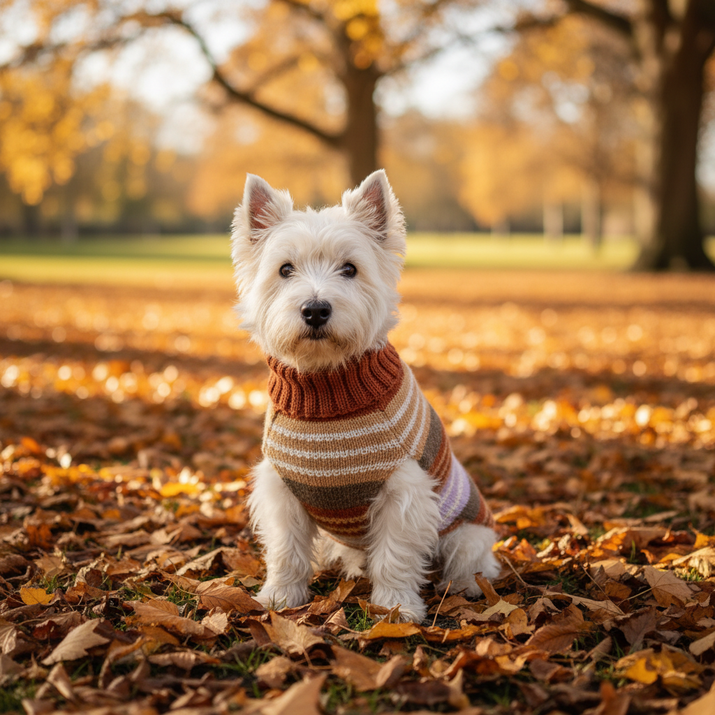 Vintage Alpaca Dog Jumper on Westie – Autumn Park
